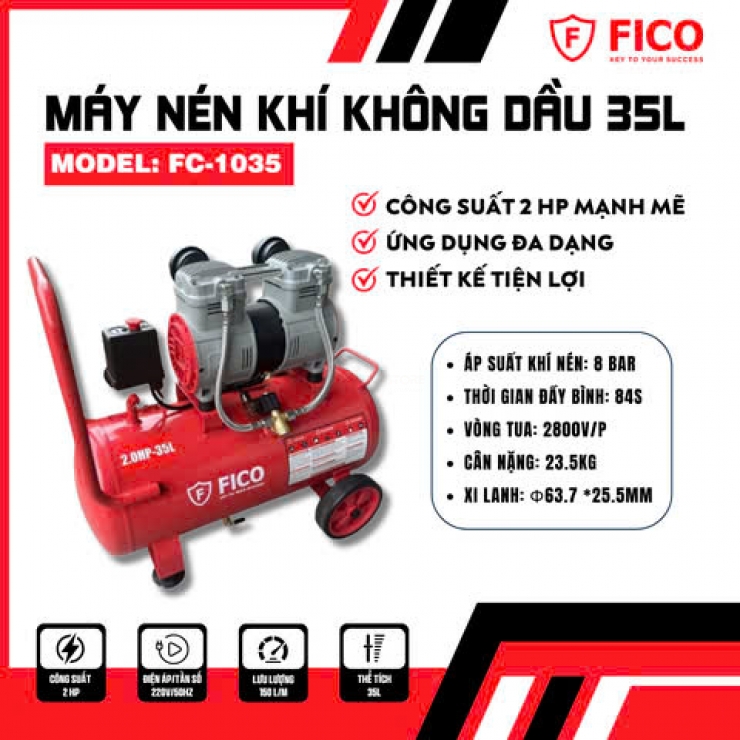 Máy nén khí không dầu 35 lít FICO FC-1035