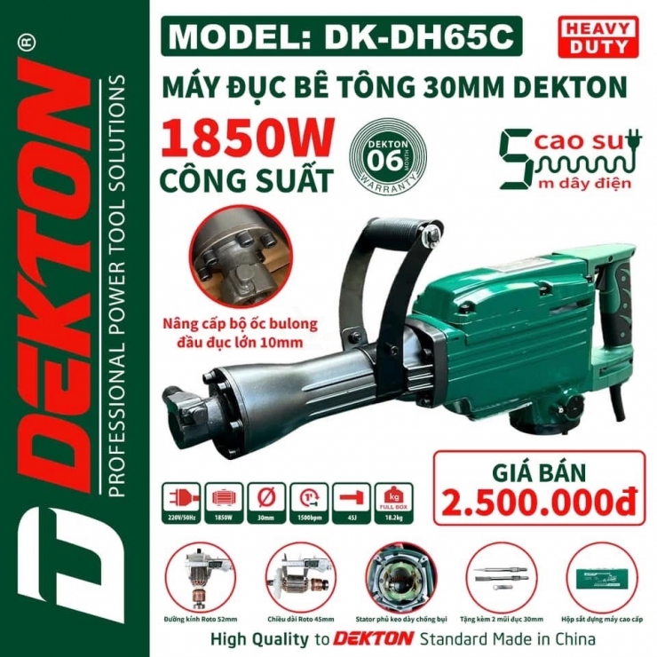 Máy đục bê tông 30mm Dekton DK-DH65C Hammer 1850W