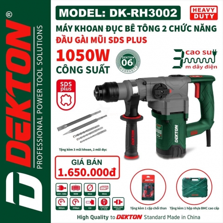 Máy khoan đục 1050w Dekton DK-RH3002 Hammer 4.8J