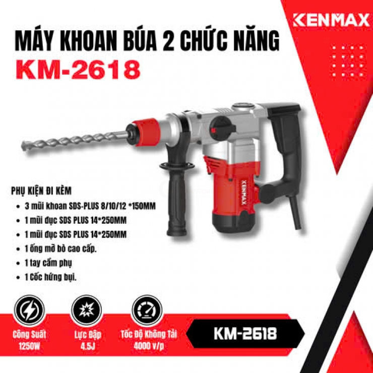 Máy đục 14mm Kenmax KM-2618 Hammer 2 chức năng 1250W