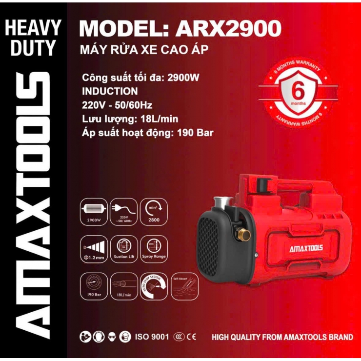 Máy rửa xe cao áp 2900W Amaxtools ARX2900
