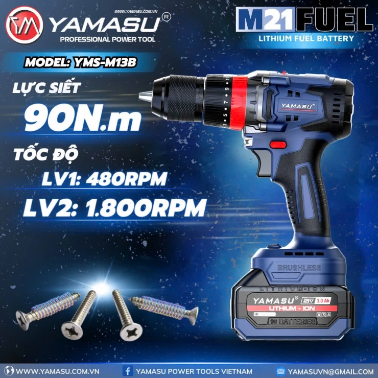 Máy khoan Pin 90Nm Yamasu YMS-M13B Brushless
