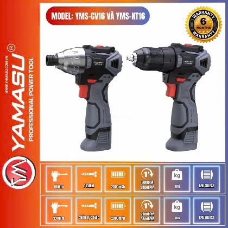 Combo máy khoan bắn vít 16V Yamasu CV16-KT16 Brushless