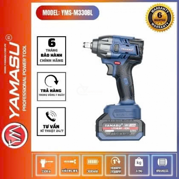 Máy bắn bulong 350Nm Pin 21V Yamasu YMS-M330BL Brushless