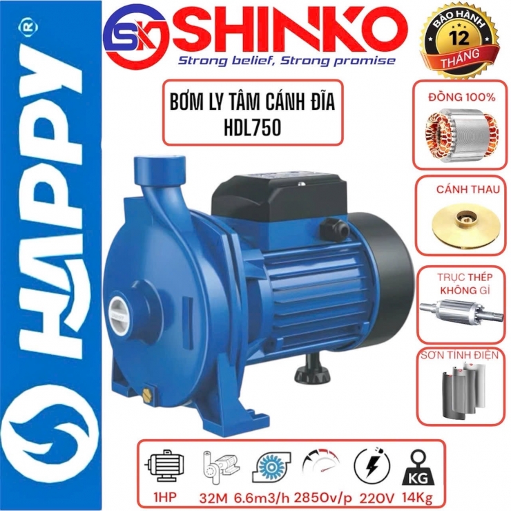 Máy bơm đĩa 750W đẩy cao 32m Happy HDL750