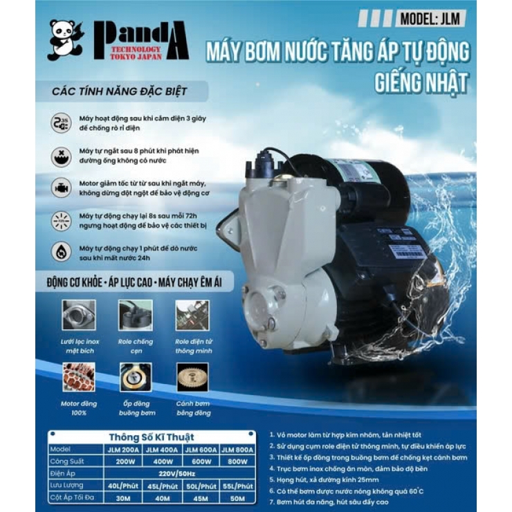 Máy bơm tăng áp 200W Panda JLM200A