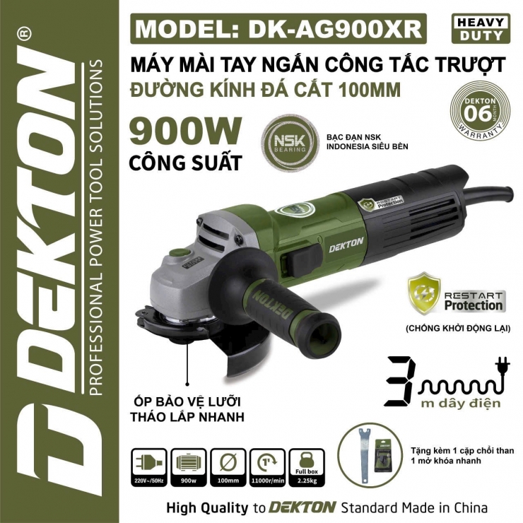 Máy mài 900W Dekton DK-AG901XR chống tự khởi động lại
