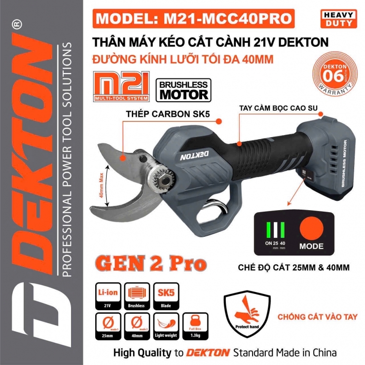 Kéo cắt cành Pin 21V Dekton M21-MCC40PRO Brushless
