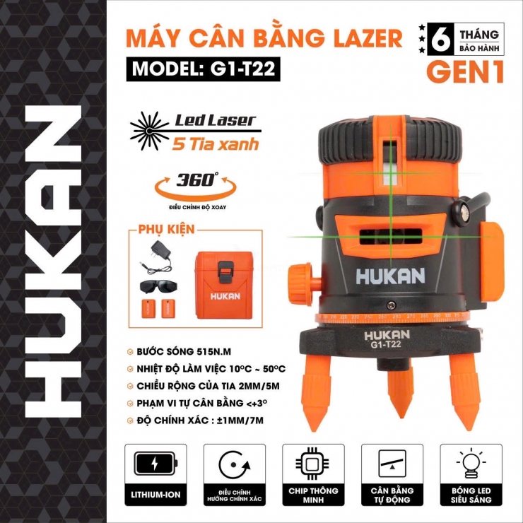 Máy cân bằng Laze 5 tia xanh Hukan G1-T22