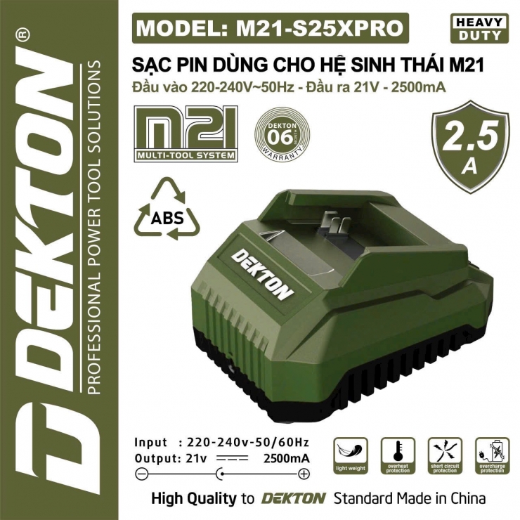 Đế sạc Pin 21V 2.5Ah Dekton M21-S25XPRO