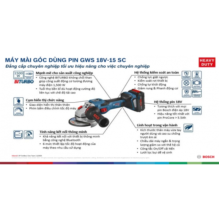 Mài Pin BITURBO Bosch GWS 18V-15 SC/PSC Professional ( chưa Pin & Sạc )