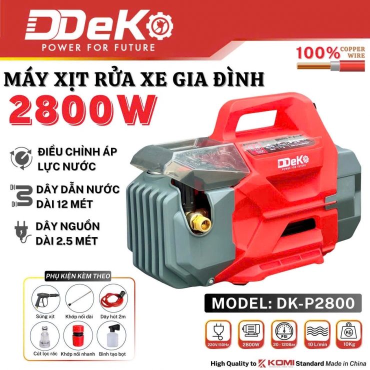 Máy rửa xe chỉnh áp 2800W DDeko DK-P2800