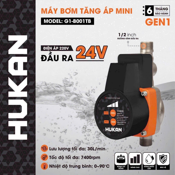Máy bơm tăng áp mini Hukan G1-B001TB DC-24V Biến tần