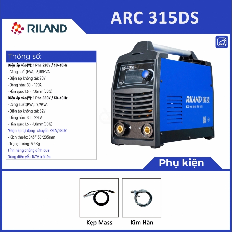 Máy hàn công trình Riland ARC 315DS Inverter ( đa nguồn 220V/380V )