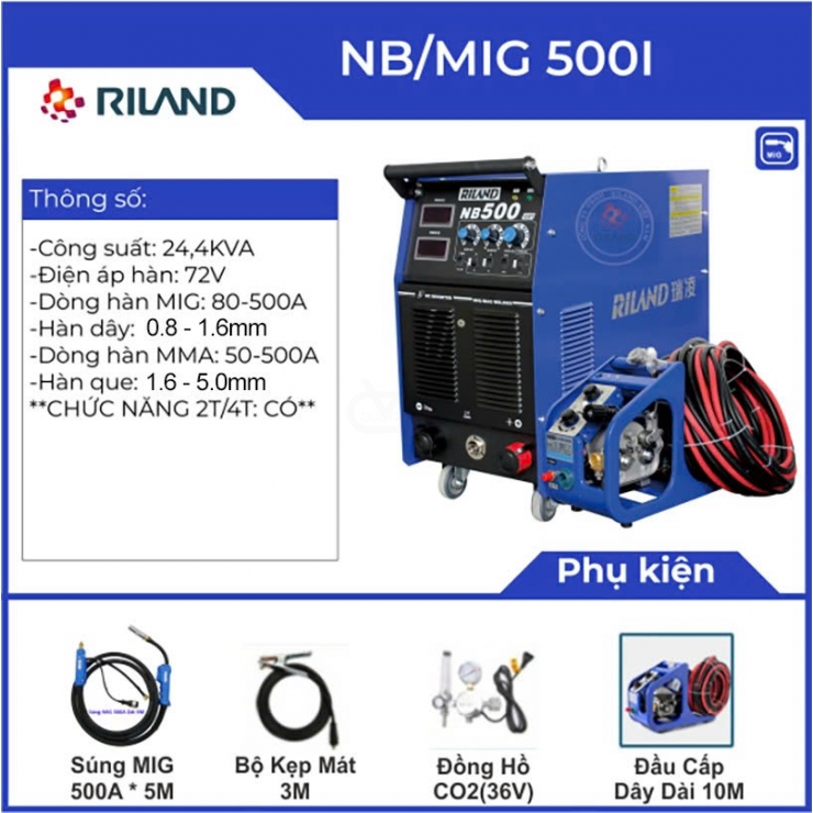 Máy hàn Mig 500A công nghiệp Riland NB 500I Professional
