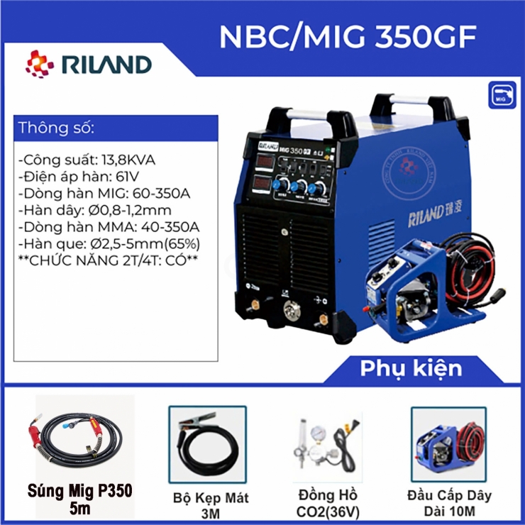Máy hàn Mig 350A công nghiệp Riland NB 350GF Professional