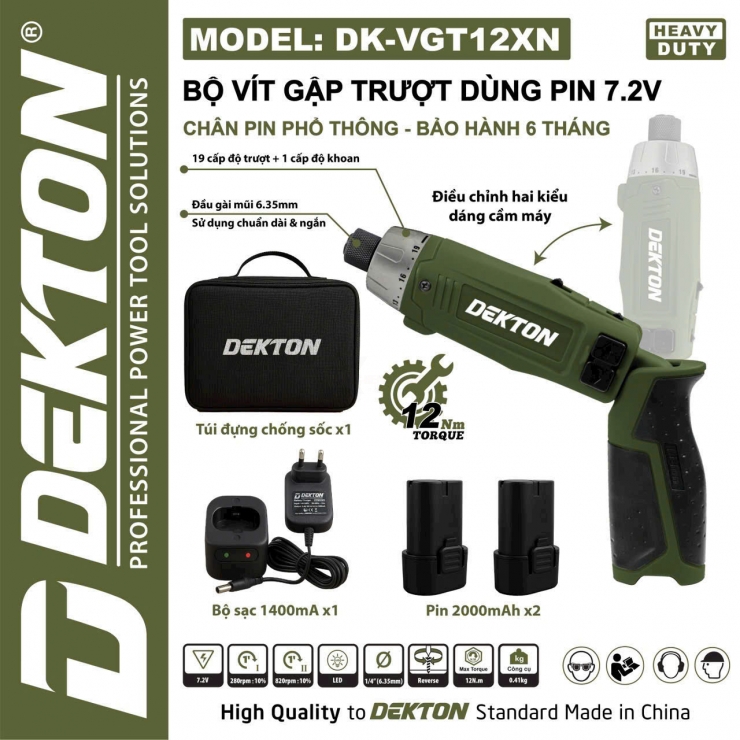 Máy bắn vít trượt Pin 7.2V Dekton DK-VGT12XN ( bộ )