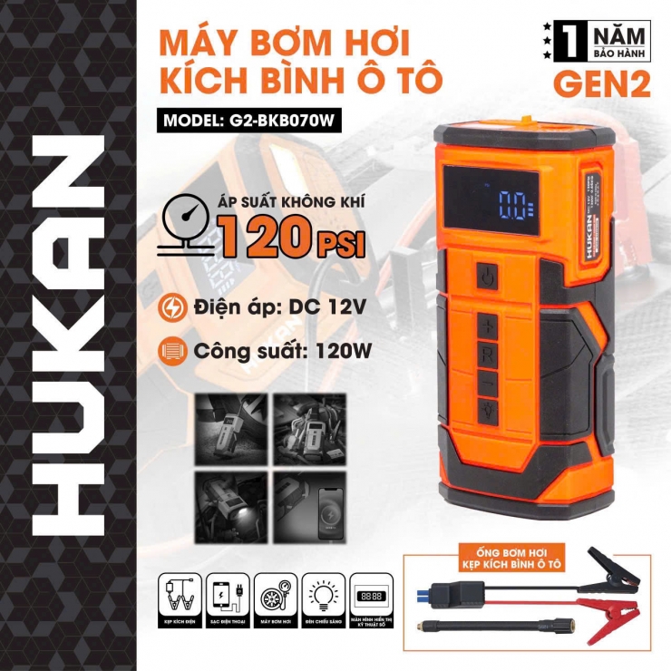 Máy kích bình & bơm hơi Hukan G2-BKB070W