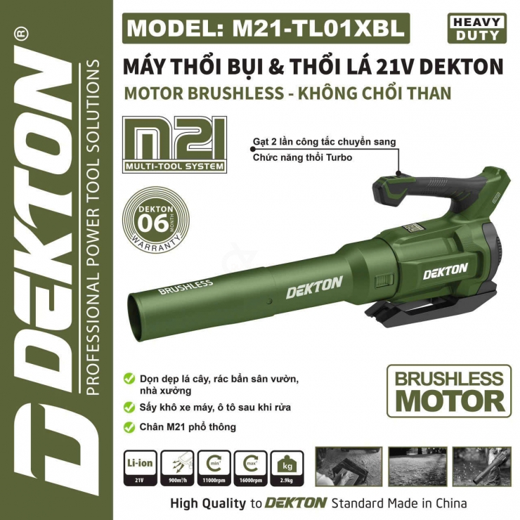Máy thổi lá Pin 21V Dekton M21-TL01BL Turbo ( chưa Pin & Sạc ) 