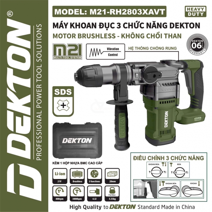 Máy khoan đục Pin 21V Dekton M21-RH2803XAVT hammer ( chưa Pin & Sạc )