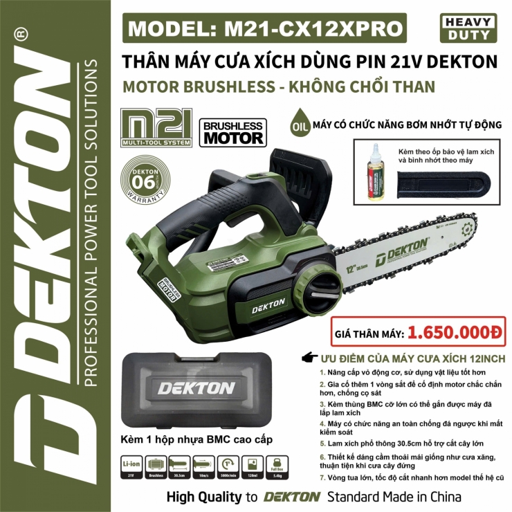 Máy cưa xích Pin 12 inch Dekton M21-CX12XPRO ( chưa Pin & Sạc )
