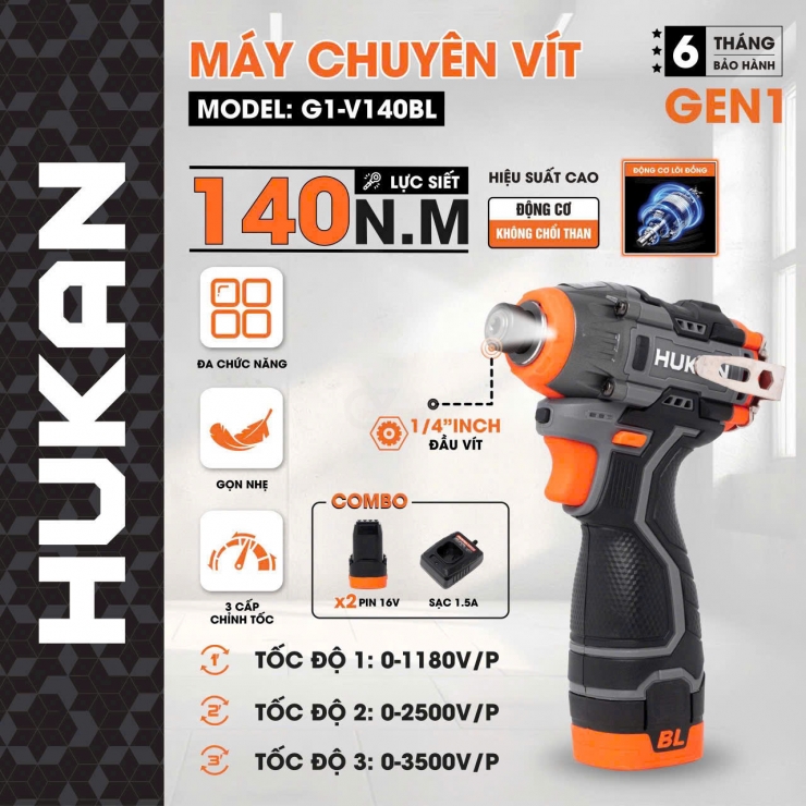 Máy bắn vít 16V Hukan G1-V140BL ( bộ )