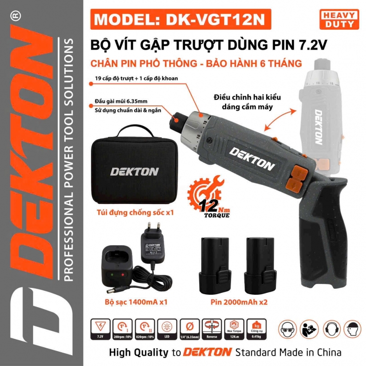 Máy bắn vít trượt Pin 7.2V Dekton DK-VGT12XN ( bộ )