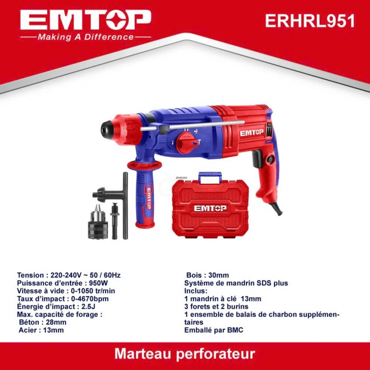 Máy khoan bê tông Emtop ERHRL951 ( 3 chức năng )