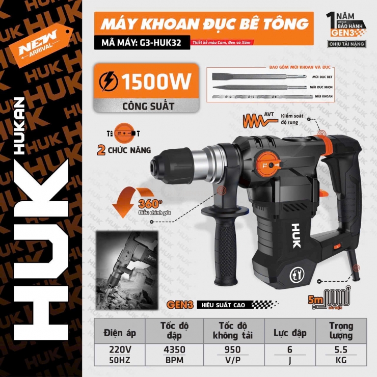 Máy khoan đục 14mm Hukan G3-HUK32 hammer
