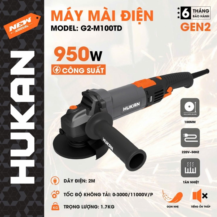 Máy mài tay dài 100mm Hukan G2-M100TD ( 950W chỉnh tốc  )