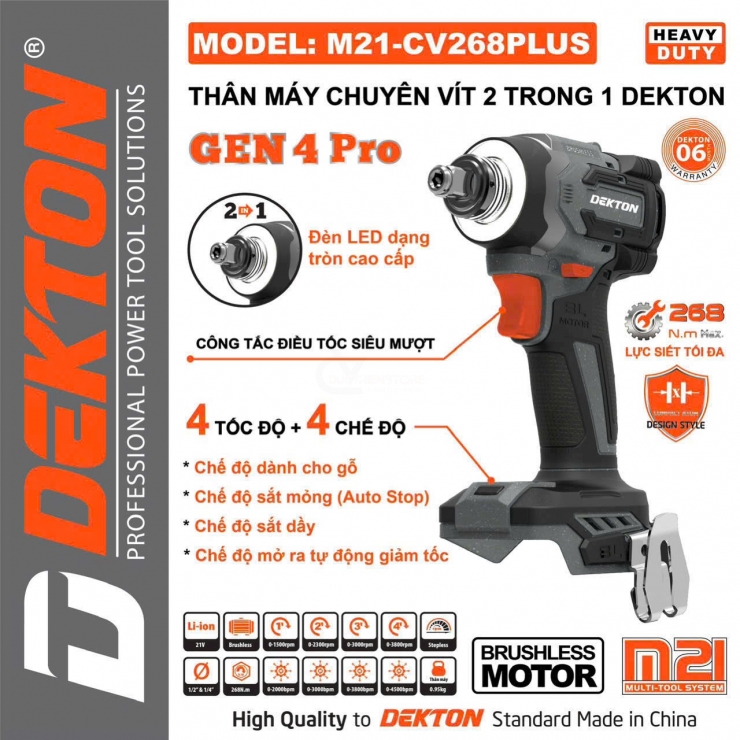 Máy siết bulong Pin 21V Dekton M21-CV268PLUS ( chưa Pin & Sạc )