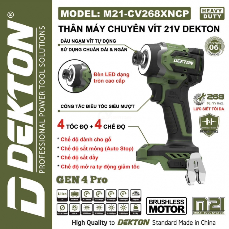 Máy siết vít Pin 21V Dekton M21-CV268XNCP ( chưa Pin & Sạc )