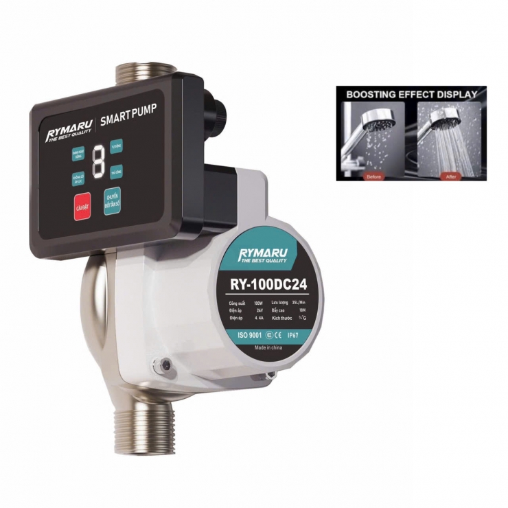 Máy bơm tăng áp mini 24V Rymaru RY-100DC24 biến tần thế hệ 2