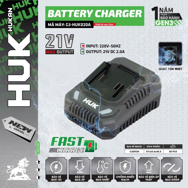 Sạc nhanh 2.0Ah Hukan G3-HUK020A ( có quạt )
