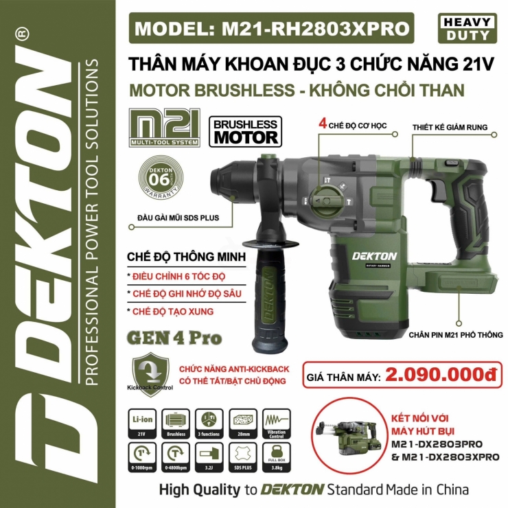 Khoan bê tông Pin Dekton M21-RH2803PRO hammer ( chưa Pin & Sạc )