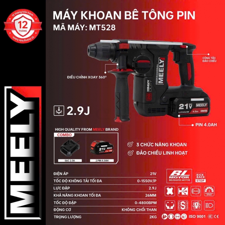 Máy khoan động lực Pin 21V MEELY MT528 Brushless ( chưa Pin & Sạc )