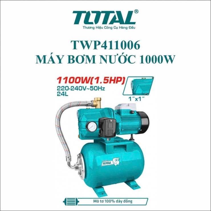 Bơm nước tăng áp chân không 1.1Kw Total TWP411006