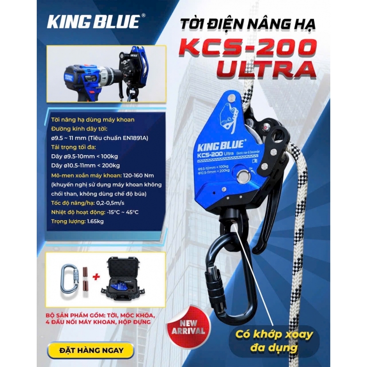 Tời nâng hạ Kingblue KCS-200ULTRA 100-200kg ( dùng khoan Pin )