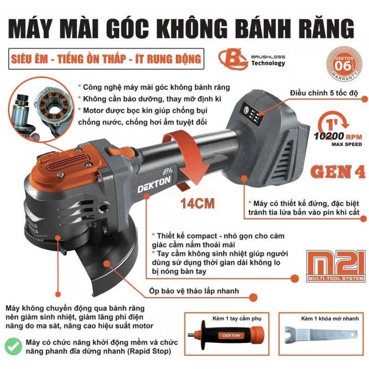Máy mài không bánh răng Pin 21V Dekton M21-AG1020GLT ( chưa Pin và Sạc )