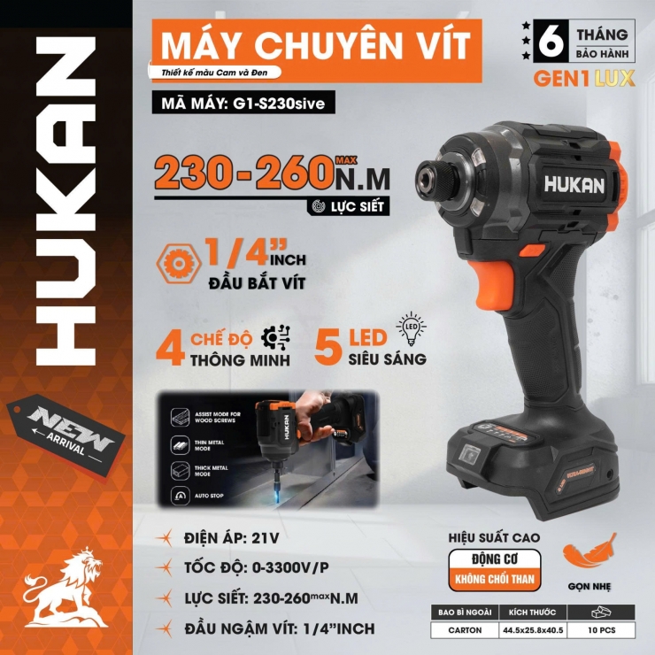 Máy siết vít pin 260Nm Hukan G1-S230sive Brushless ( chưa Pin & Sạc )