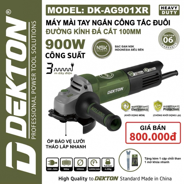 Máy mài 900W Dekton DK-AG900XR chống tự khởi động lại