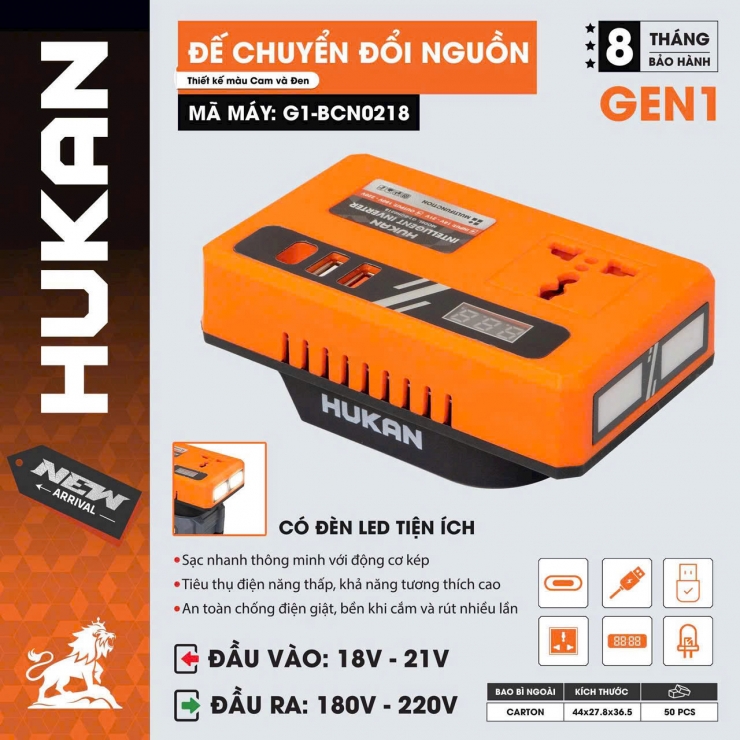 Đế chuyển nguồn Pin 21V-220V Hukan G1-BCN0218 ( chưa Pin & Sạc )