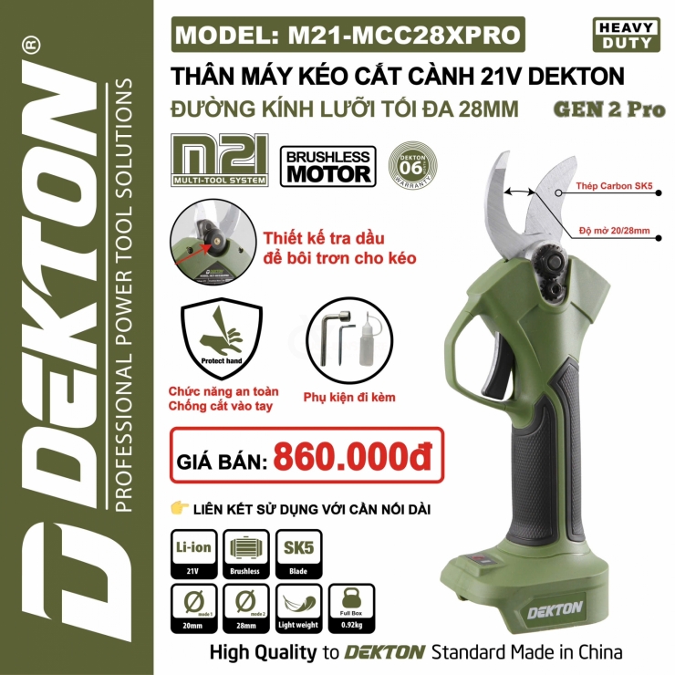 Kéo cắt cành 28mm Pin Dekton M21-MCC28XPRO ( chưa Pin & Sạc )
