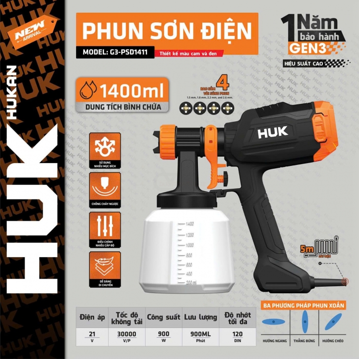 Phun sơn điện 900W Hukan G3-PSD1411