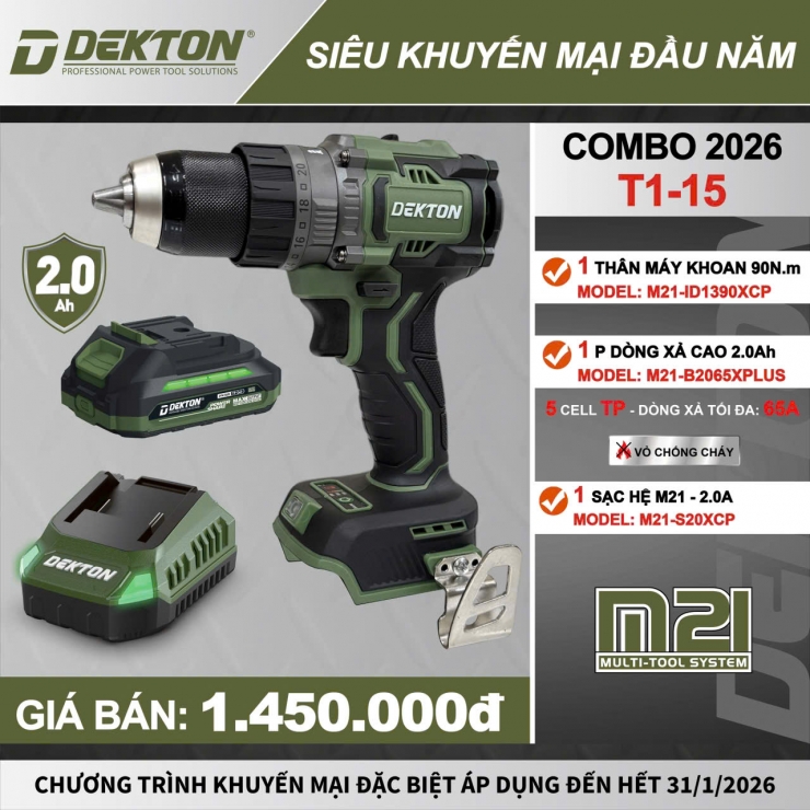 Combo khoan Pin 21V Dekton M21-ID1390XCP Brushless Tạo Xung