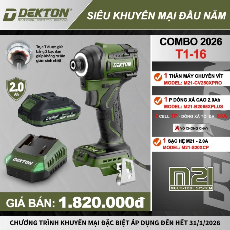 Combo máy bắn vít 250Nm Dekton M21-CV250XPRO Brushless