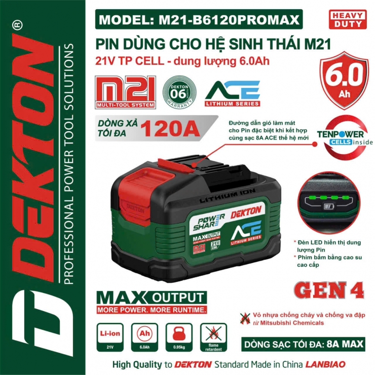 Pin 6.0A Dekton M21-B6120PROMAX ( 15cell dòng xã cao 120A )