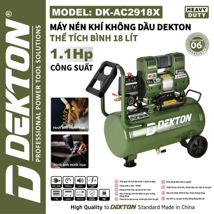 Máy nén khí không dầu 18 lít Dekton DK-AC2918X